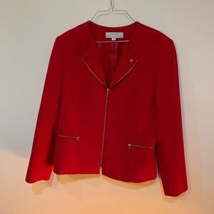 TAHARI red blazer Sz 14. Excellent W/gold zipperA2